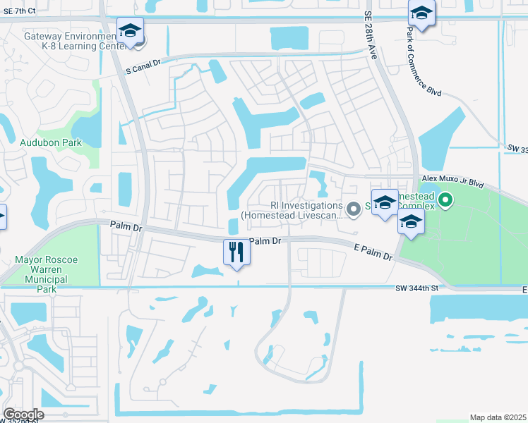 map of restaurants, bars, coffee shops, grocery stores, and more near 2348 Southeast 21st Street in Homestead