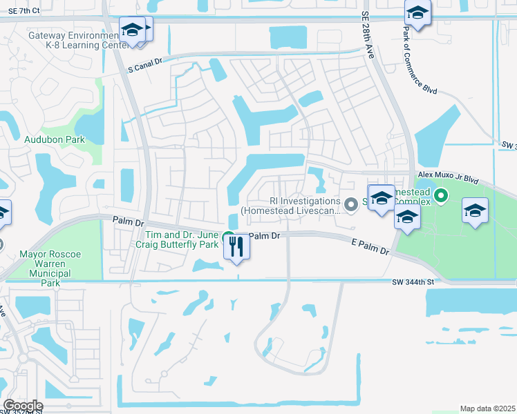 map of restaurants, bars, coffee shops, grocery stores, and more near 2304 Southeast 21st Street in Homestead