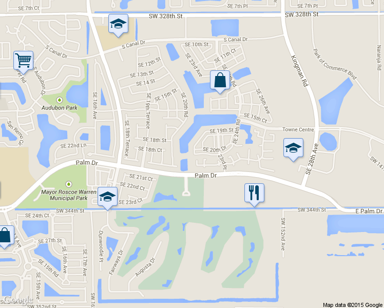 map of restaurants, bars, coffee shops, grocery stores, and more near 2304 Southeast 21st Street in Homestead
