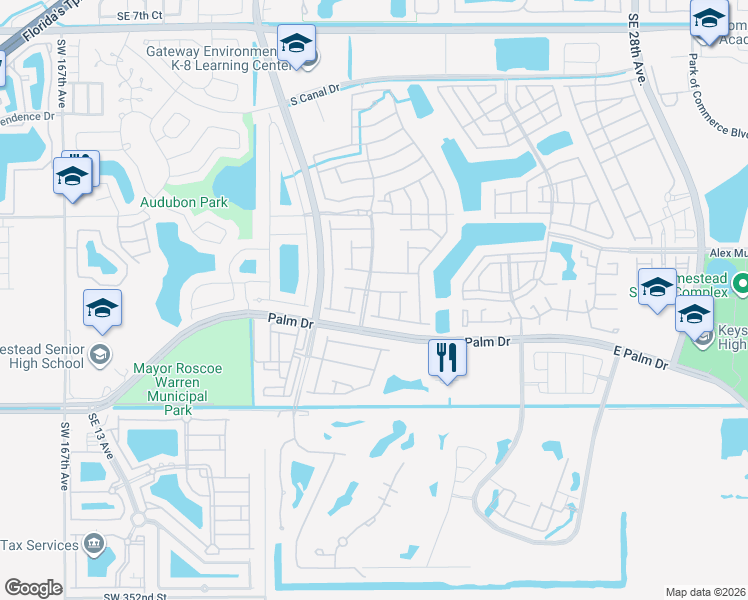 map of restaurants, bars, coffee shops, grocery stores, and more near 1871 Southeast 19th Avenue in Homestead