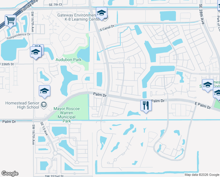 map of restaurants, bars, coffee shops, grocery stores, and more near 1890 Southeast 18th Terrace in Homestead