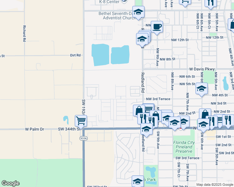 map of restaurants, bars, coffee shops, grocery stores, and more near in Florida City
