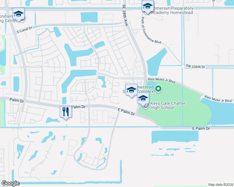 map of restaurants, bars, coffee shops, grocery stores, and more near 2652 Southeast 21st Court in Homestead