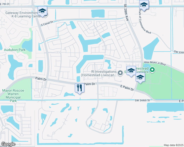 map of restaurants, bars, coffee shops, grocery stores, and more near 2348 Southeast 21st Street in Homestead