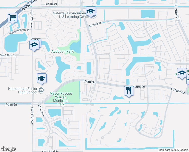 map of restaurants, bars, coffee shops, grocery stores, and more near 1890 Southeast 18th Terrace in Homestead
