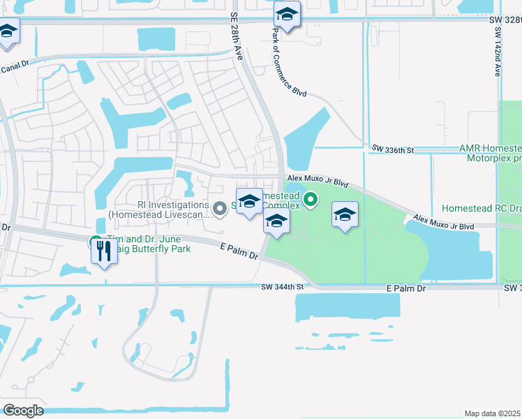 map of restaurants, bars, coffee shops, grocery stores, and more near 2000 Southeast 28th Avenue in Homestead