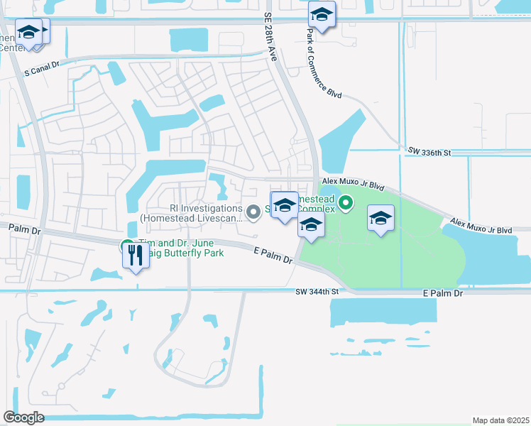 map of restaurants, bars, coffee shops, grocery stores, and more near 2626 Southeast 21st Court in Homestead