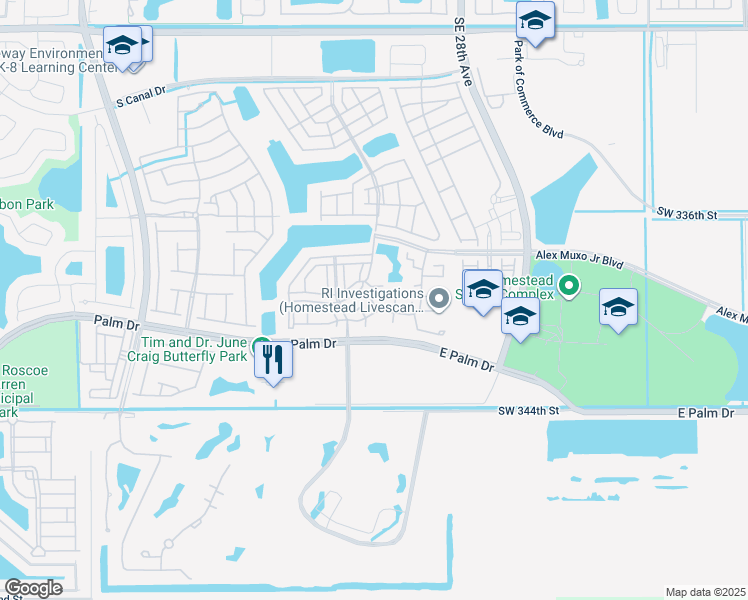map of restaurants, bars, coffee shops, grocery stores, and more near 2209 Southeast 24th Place in Homestead