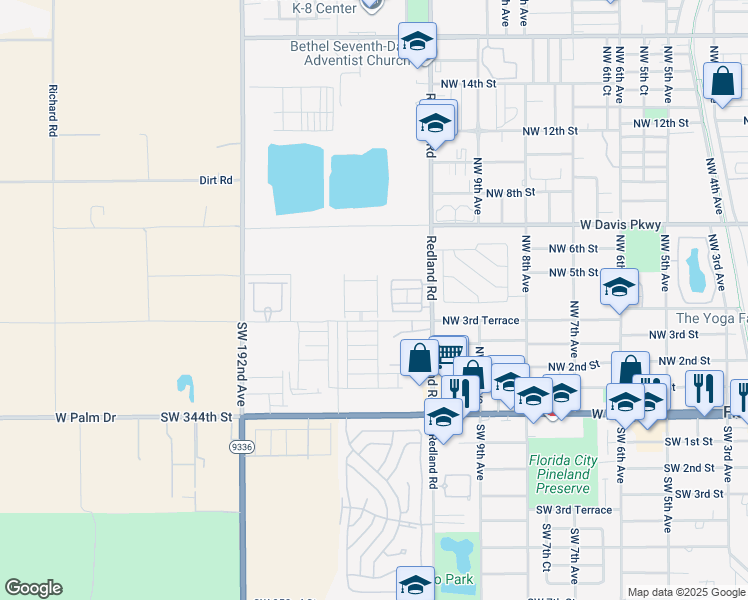 map of restaurants, bars, coffee shops, grocery stores, and more near 371 Northwest 12th Avenue in Florida City