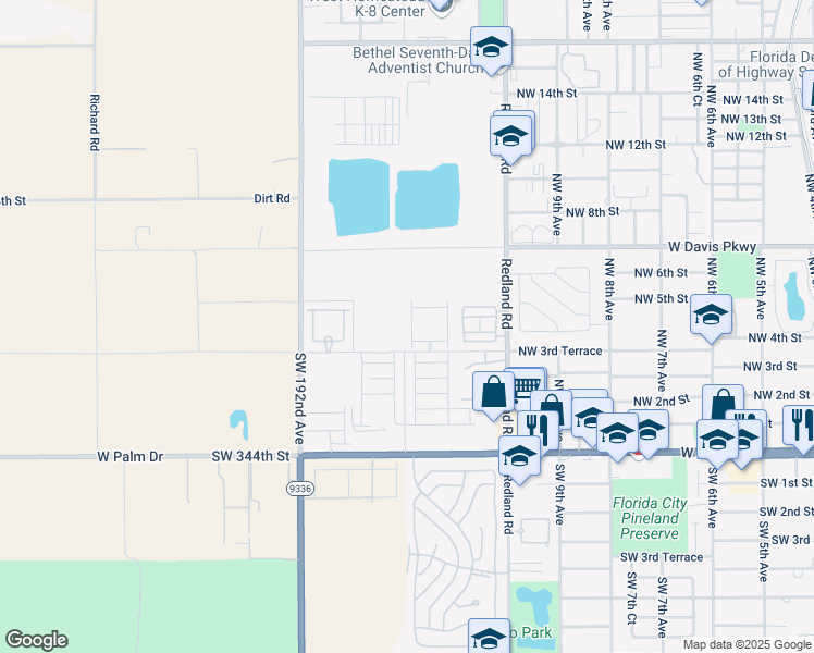 map of restaurants, bars, coffee shops, grocery stores, and more near in Florida City