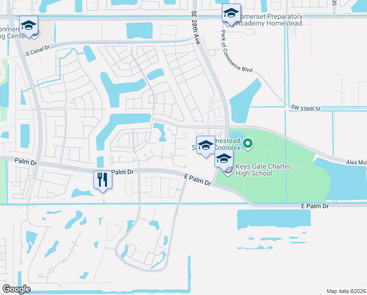 map of restaurants, bars, coffee shops, grocery stores, and more near 2652 Southeast 21st Court in Homestead
