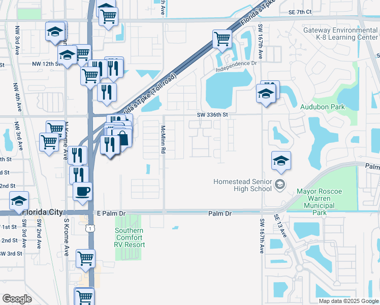 map of restaurants, bars, coffee shops, grocery stores, and more near 420 Northeast 6th Place in Florida City