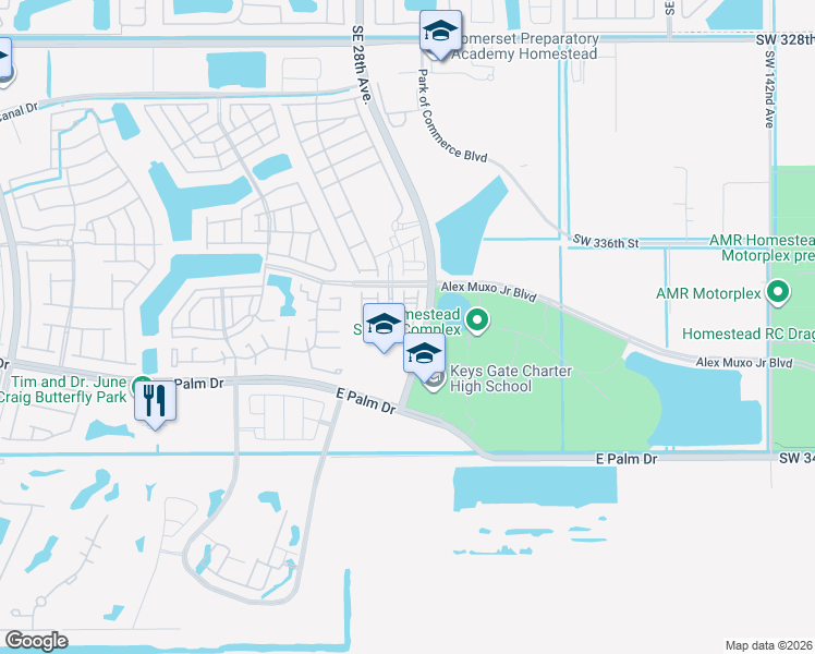 map of restaurants, bars, coffee shops, grocery stores, and more near 2000 Southeast 28th Avenue in Homestead