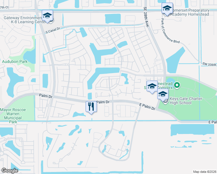 map of restaurants, bars, coffee shops, grocery stores, and more near 2348 Southeast 21st Street in Homestead