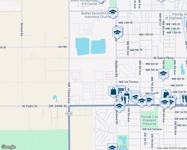 map of restaurants, bars, coffee shops, grocery stores, and more near in Florida City