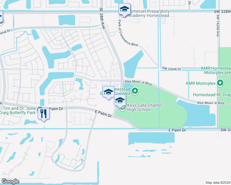 map of restaurants, bars, coffee shops, grocery stores, and more near 2000 Southeast 28th Avenue in Homestead