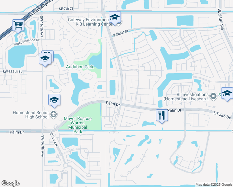 map of restaurants, bars, coffee shops, grocery stores, and more near 1651 Southeast 23rd Street in Homestead