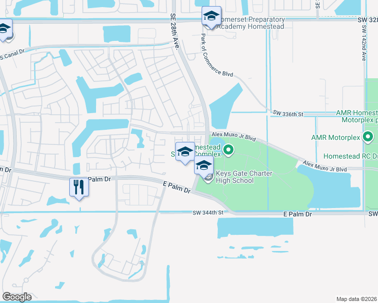map of restaurants, bars, coffee shops, grocery stores, and more near 2000 Southeast 28th Avenue in Homestead
