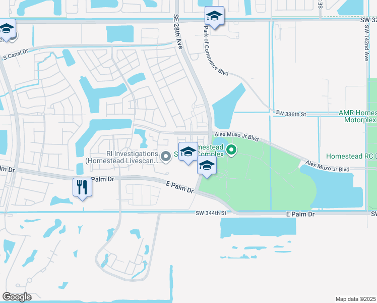 map of restaurants, bars, coffee shops, grocery stores, and more near 2000 Southeast 28th Avenue in Homestead