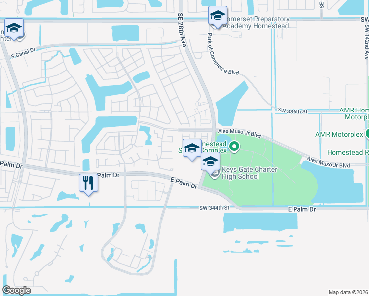 map of restaurants, bars, coffee shops, grocery stores, and more near 2626 Southeast 21st Court in Homestead