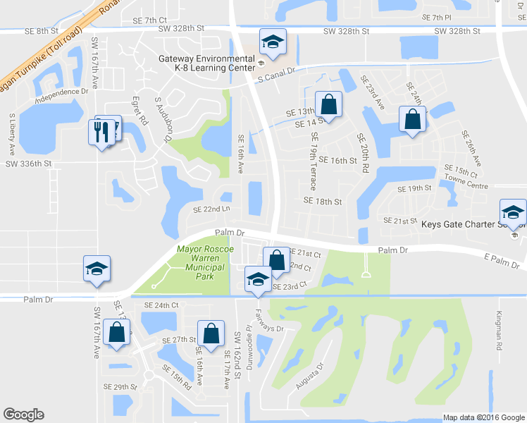 map of restaurants, bars, coffee shops, grocery stores, and more near 1651 Southeast 23rd Street in Homestead