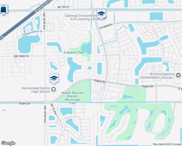 map of restaurants, bars, coffee shops, grocery stores, and more near 1520 Southeast 22nd Lane in Homestead