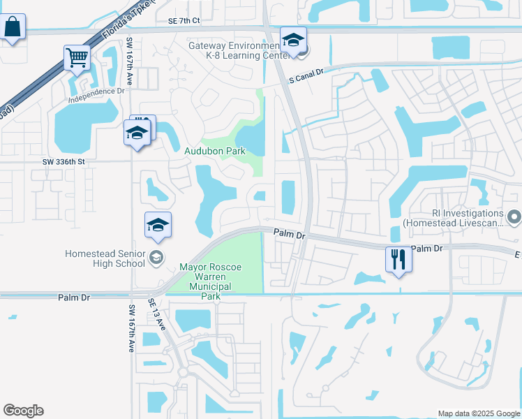 map of restaurants, bars, coffee shops, grocery stores, and more near 1500 Southeast 23rd Street in Homestead