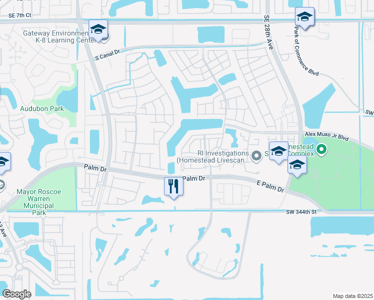map of restaurants, bars, coffee shops, grocery stores, and more near 2304 Southeast 21st Street in Homestead