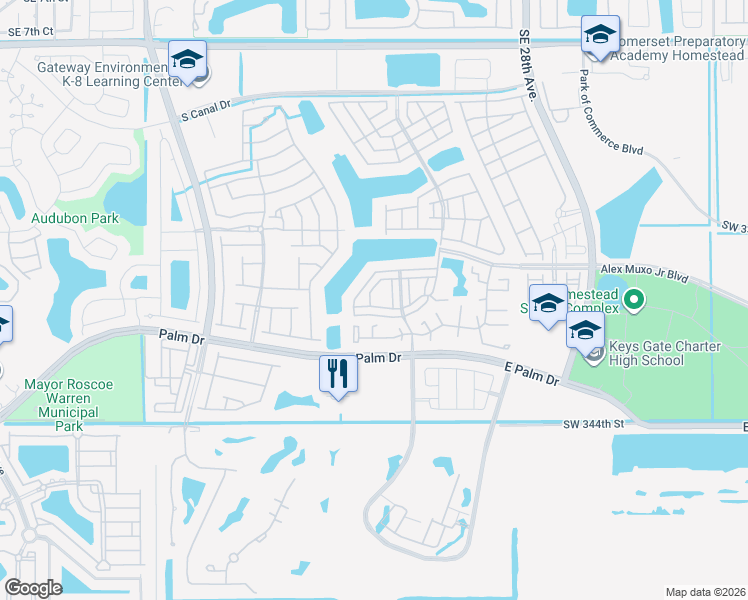 map of restaurants, bars, coffee shops, grocery stores, and more near 2348 Southeast 21st Street in Homestead