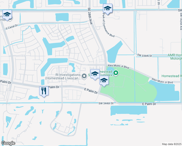 map of restaurants, bars, coffee shops, grocery stores, and more near 2626 Southeast 21st Court in Homestead