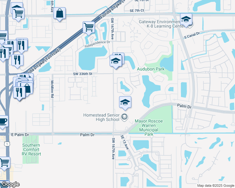 map of restaurants, bars, coffee shops, grocery stores, and more near 2915 San Remo Circle in Homestead