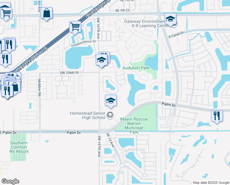 map of restaurants, bars, coffee shops, grocery stores, and more near 2315 San Remo Circle in Homestead