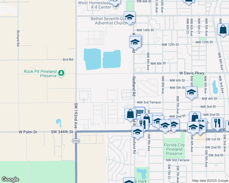 map of restaurants, bars, coffee shops, grocery stores, and more near 371 Northwest 12th Avenue in Florida City