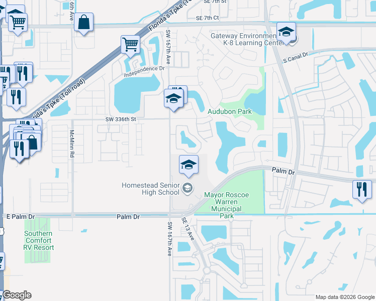 map of restaurants, bars, coffee shops, grocery stores, and more near 2105 San Remo Circle in Homestead