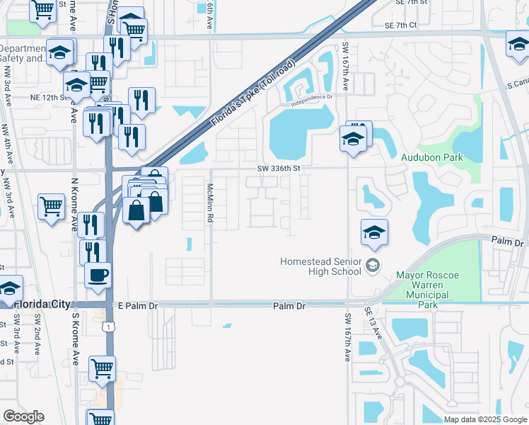 map of restaurants, bars, coffee shops, grocery stores, and more near 814 Southeast 17 Street in Homestead