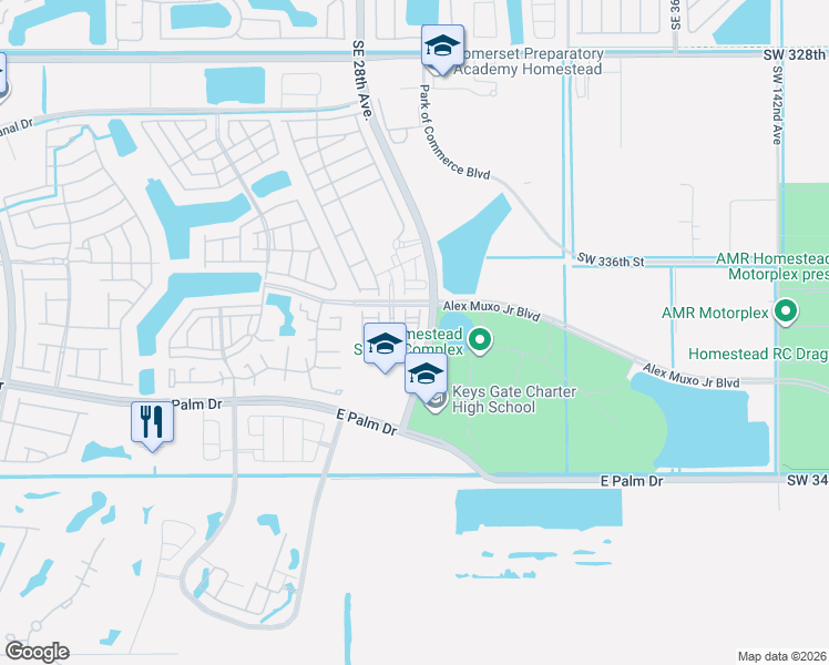 map of restaurants, bars, coffee shops, grocery stores, and more near 1590 Southeast 27th Terrace in Homestead