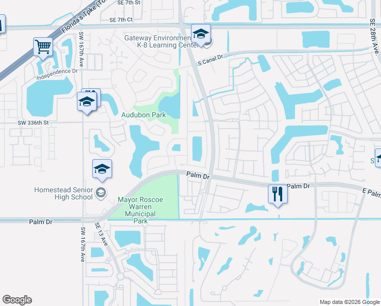 map of restaurants, bars, coffee shops, grocery stores, and more near 1920 Southeast 17th Avenue in Homestead