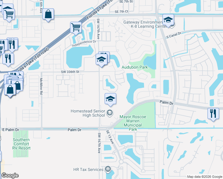map of restaurants, bars, coffee shops, grocery stores, and more near 2105 San Remo Circle in Homestead