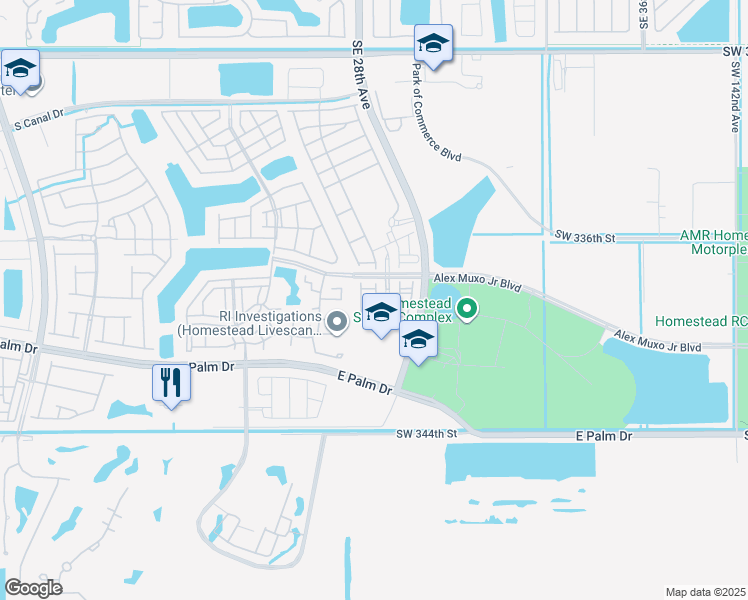 map of restaurants, bars, coffee shops, grocery stores, and more near 2592 Southeast 15th Court in Homestead