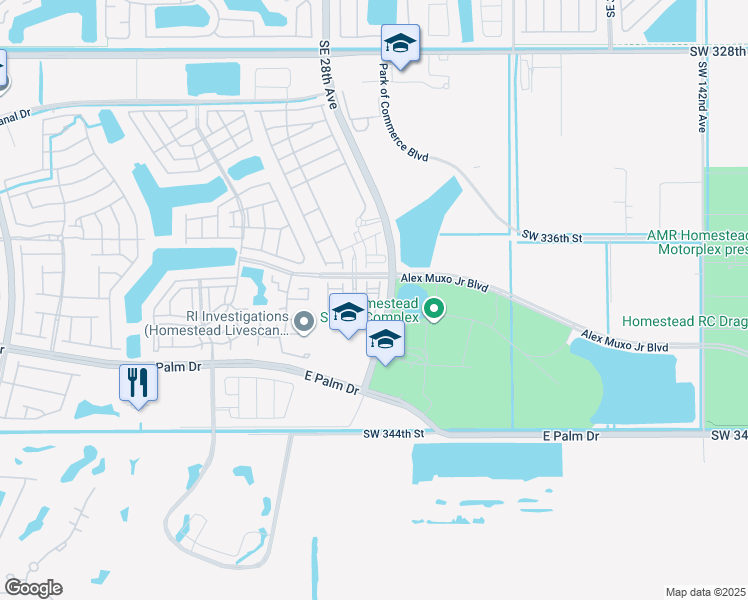 map of restaurants, bars, coffee shops, grocery stores, and more near 1590 Southeast 27th Terrace in Homestead