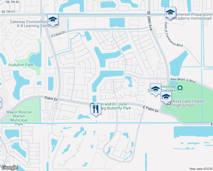 map of restaurants, bars, coffee shops, grocery stores, and more near 1952 Southeast 23rd Terrace in Homestead