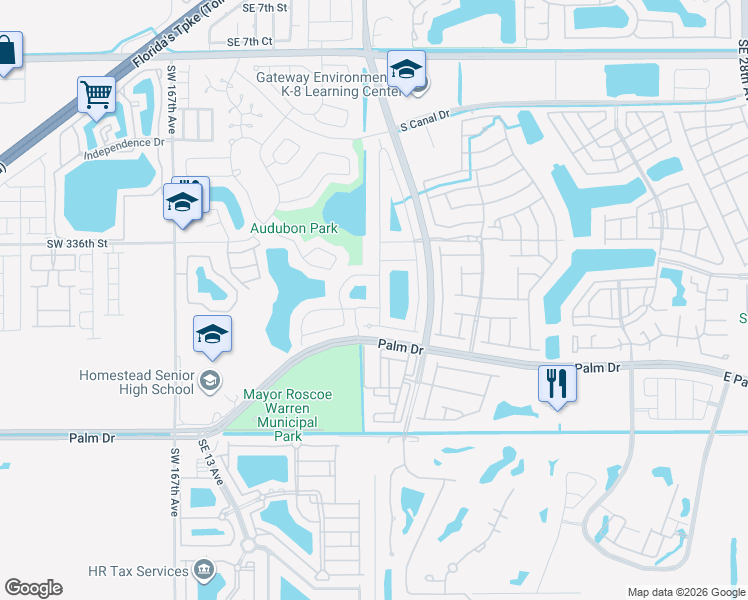 map of restaurants, bars, coffee shops, grocery stores, and more near 1920 Southeast 16th Avenue in Homestead