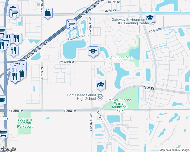 map of restaurants, bars, coffee shops, grocery stores, and more near 2915 San Remo Circle in Homestead