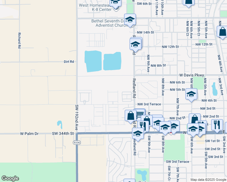 map of restaurants, bars, coffee shops, grocery stores, and more near 371 Northwest 12th Avenue in Florida City