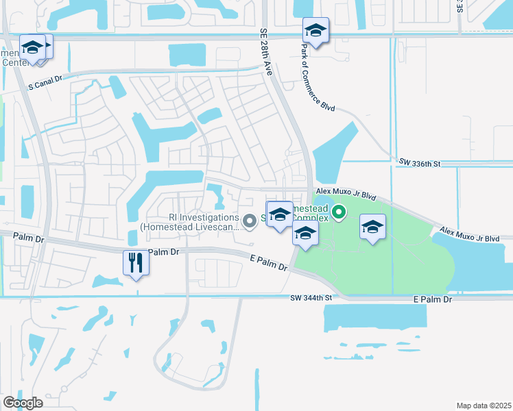 map of restaurants, bars, coffee shops, grocery stores, and more near 2592 Southeast 15th Court in Homestead
