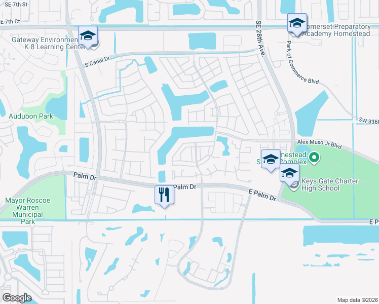map of restaurants, bars, coffee shops, grocery stores, and more near 1932 Southeast 23rd Road in Homestead