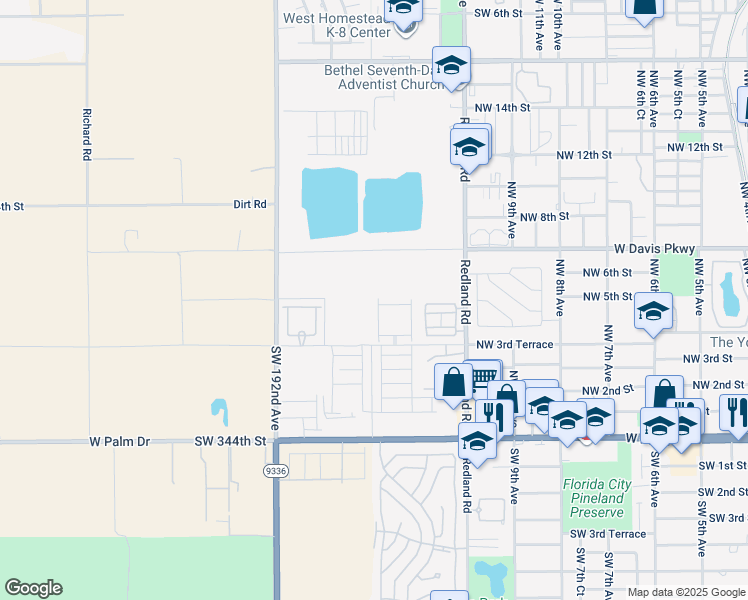 map of restaurants, bars, coffee shops, grocery stores, and more near in Florida City