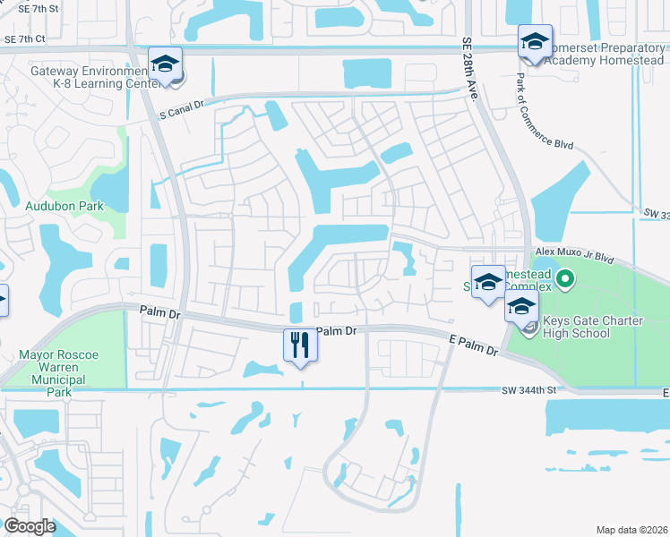 map of restaurants, bars, coffee shops, grocery stores, and more near 1932 Southeast 23rd Road in Homestead
