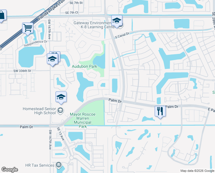 map of restaurants, bars, coffee shops, grocery stores, and more near 1920 Southeast 16th Avenue in Homestead