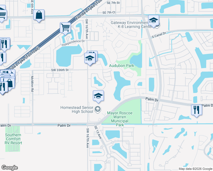 map of restaurants, bars, coffee shops, grocery stores, and more near 2105 San Remo Circle in Homestead